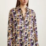 V YAKA DESENLİ SATEN GÖMLEK - MOR