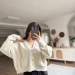 V YAKA DÜĞMELİ CEPLİ SALAŞ YÜN KARIŞIM HIRKA - EKRU