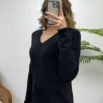 V YAKA ETEĞİ OVAL KAZAK - SİYAH