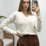 V YAKA ETEĞİ OVAL KAZAK - EKRU