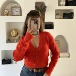 V YAKA İNCE BURGU KEMİK DÜĞME VİSKON KARIŞIM HIRKA - ORANGE