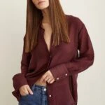 V YAKA İNCE MODAL GÖMLEK - BORDO