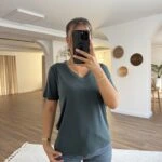 V YAKA İNCE MODAL TİŞÖRT - PETROL