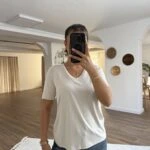 V YAKA İNCE MODAL TİŞÖRT - BEJ