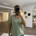 V YAKA İNCE MODAL TİŞÖRT - AÇIK YEŞİL