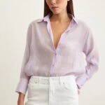 V YAKA İNCE PAMUK GÖMLEK - LİLA