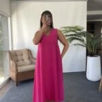 V YAKA JAPONE KOL RAHAT MİDİ ELBİSE - FUŞYA