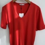 V YAKA KISA KOL PAMUK TİŞÖRT - KIRMIZI