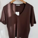 V YAKA KISA KOL PAMUK TİŞÖRT - AÇIK KAHVE