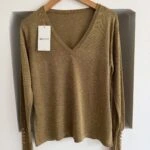 V YAKA KOL DROP SİMLİ VİSKON KAZAK - YAĞ YEŞİL