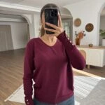 V YAKA KOL DROPLU VİSKON TRİKO - BORDO