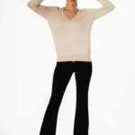 V YAKA KOL YIRTMAÇ TRİKO - BEJ