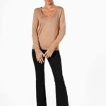 V YAKA KOL YIRTMAÇ TRİKO - CAMEL