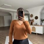 V YAKA KOL YIRTMAÇ VİSKON KAZAK - KARAMEL