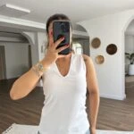 V YAKA KOLSUZ PAMUK ATLET - BEYAZ