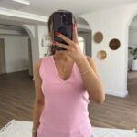 V YAKA KOLSUZ PAMUK ATLET - PEMBE