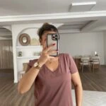 V YAKA PAMUK BASİC TİŞÖRT - KAHVE