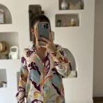 V YAKA ŞAL DESEN İPEK GÖRÜNÜMLÜ GÖMLEK - MOR