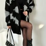 V YAKA SALAŞ DESENLİ HIRKA - SİYAH-GRİ