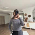 V YAKA SİMLİ FİTİLLİ VİSKON TRİKO - FÜME