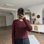 V YAKA SİMLİ FİTİLLİ VİSKON TRİKO - BORDO