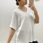 V YAKA VE KOL SİM ŞERİT YARASA KOL TRİKO - EKRU