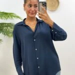 V YAKA VİSKON GÖMLEK - LACİVERT