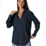 V YAKA VİSKON GÖMLEK - LACİVERT