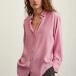 V YAKA VİSKON SATEN GÖMLEK - PEMBE