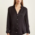 V YAKA VİSKON SATEN GÖMLEK - SİYAH