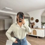 V YAKA VİSKON SATEN GÖMLEK - GRİ