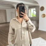 V YAKA VİSKON SATEN SALAŞ GÖMLEK - BEJ