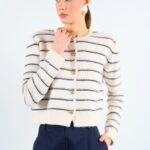 VATKALI ÇİZGİLİ GOLD DÜĞME HIRKA - KREM