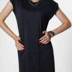 VATKALI ÖN YIRTMAÇLI MODAL ELBİSE - SİYAH