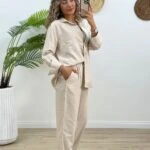 VİSKON GÖMLEK PANTOLON TAKIM - TAŞ