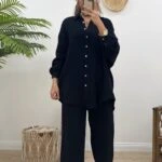 VİSKON GÖMLEK PANTOLON TAKIM - SİYAH