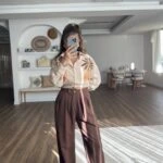 VİSKON KETEN PALAZZO PANTOLON - KAHVE