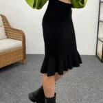 VOLANLI TRİKO ETEK - SİYAH