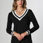 YAKA ÇİZGİLİ V TRİKO - SİYAH