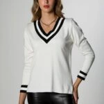 YAKA ÇİZGİLİ V TRİKO - EKRU