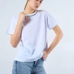 YAKA DAMLA TAŞ PAMUK TİŞÖRT - BEYAZ