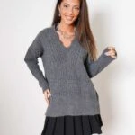 YAKA DANTEL V YAKA ÖRGÜ KAZAK - ANTRASİT