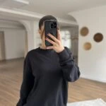 YAKA DOKUMA DETAY PAMUK BASİC SWEAT - SİYAH