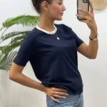 YAKA DOKUMA KSA KOL TİŞÖRT - LACİVERT