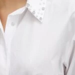 YAKA İNCİ TAŞ BASKI GİZLİ DÜĞME PAMUK GÖMLEK - BEYAZ