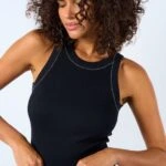 YAKA KOL ZİNCİR ŞERİT FİTİLLİ PAMUK ATLET - SİYAH