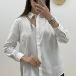 YAKA PENCERE AKSESUAR ASİMETRİK GÖMLEK - BEYAZ