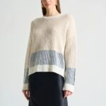 YAKA REGLAN ÇİFT RENK YÜN KARIŞIMLI KAZAK. - BEJ