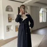 YAKA VE KOL ÇİFT RENK SIRT KAPAK VİSKON TRENÇ - LACİVERT