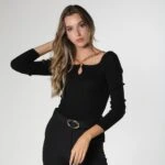 YAKA ZİNCİR DETAY TRİKO - SİYAH